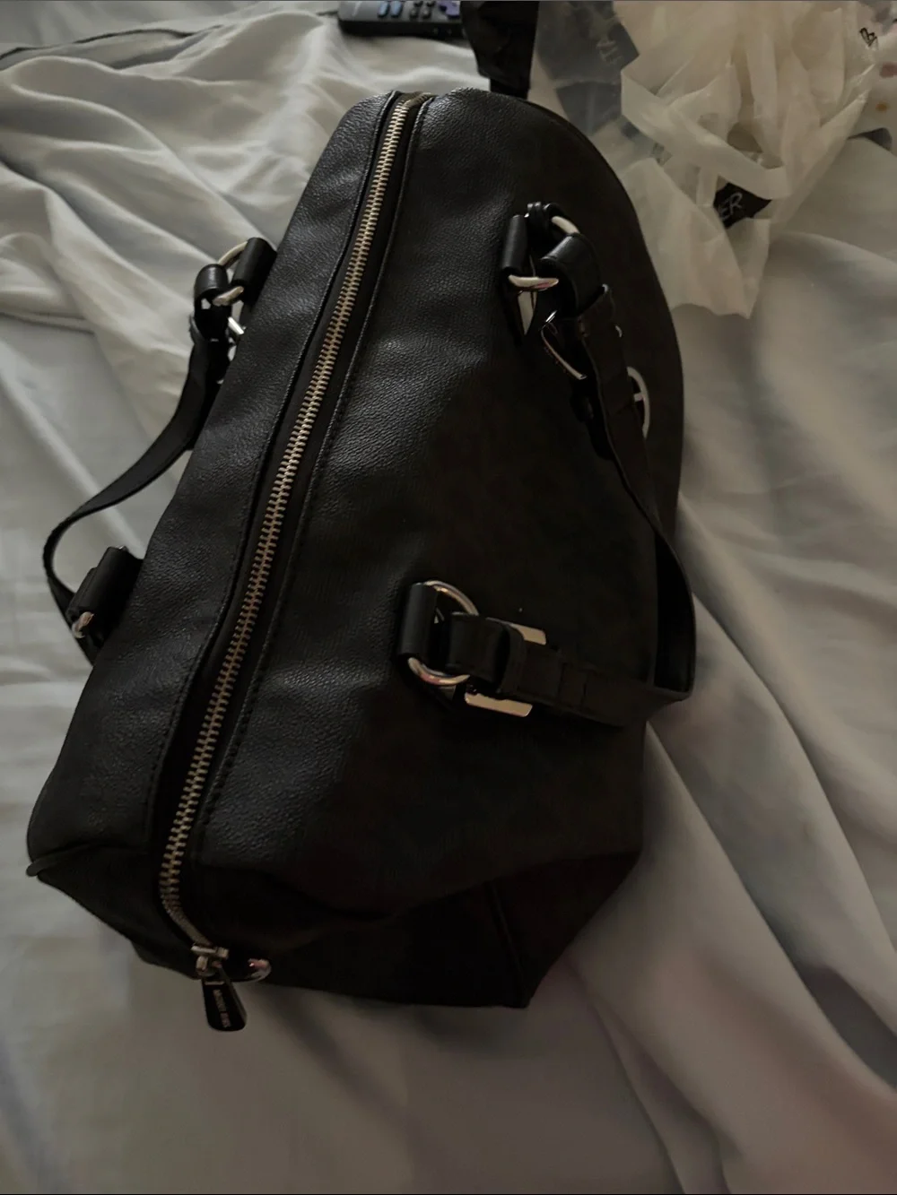 Michael Kors Black MK Logo Satchel with Gold Charm